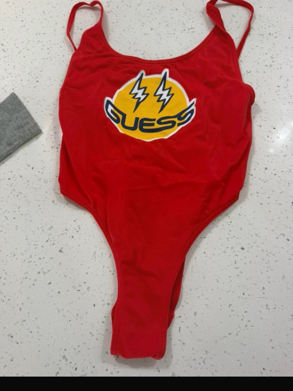 GUESS Red One-Piece Swimsuit with Yellow Logo